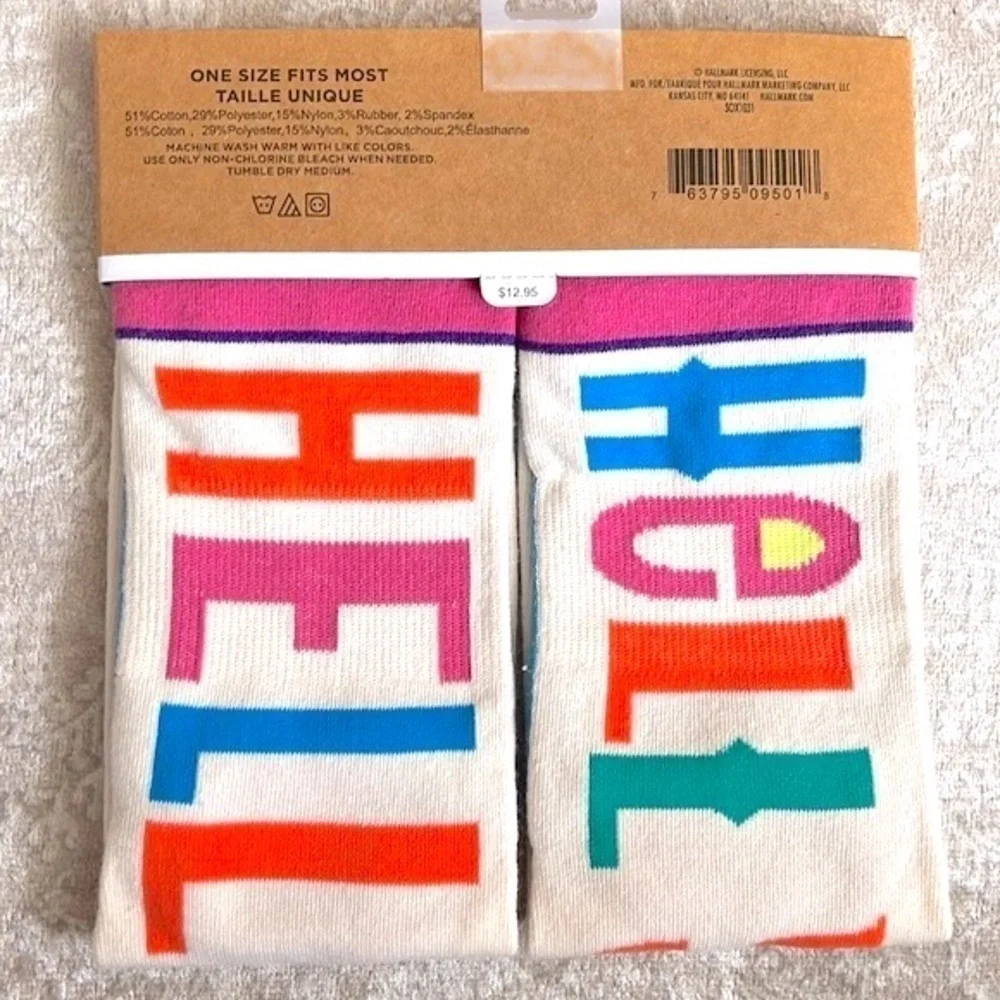 Brand New Set of 3 Pairs of Hallmark Toe of a Kind Crew Socks Rainbow Bunnies